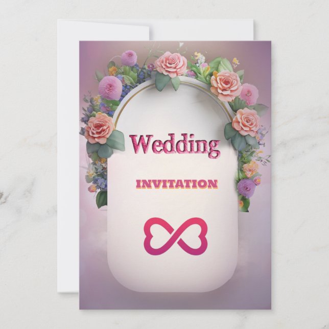 Invitación a la boda de arte floral rosa de lujo (Anverso)