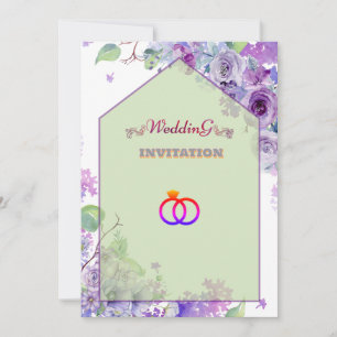 Invitación a la boda de arte floral violeta de luj