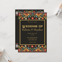 Invitación a la boda de arte folclórico oscuro, es