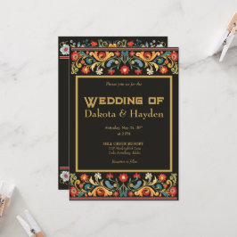 Invitación a la boda de arte folclórico oscuro, es