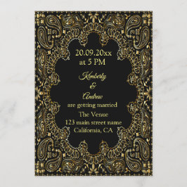 Invitación a la boda de arte Gold Paisley Line