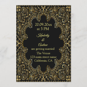 Invitación a la boda de arte Gold Paisley Line