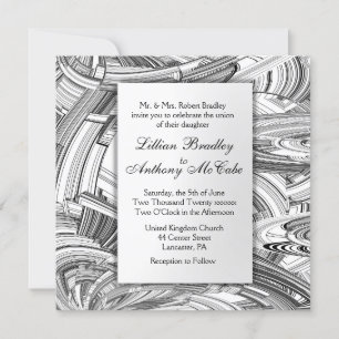 Invitación a la boda de arte moderno en blanco y n