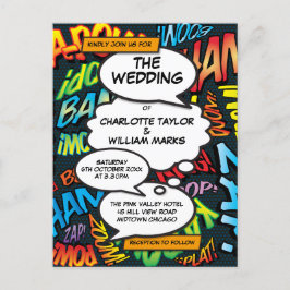 Invitación a la boda de arte pop del libro de hist