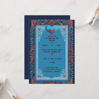 Invitación a la boda de arte Royal Pixel