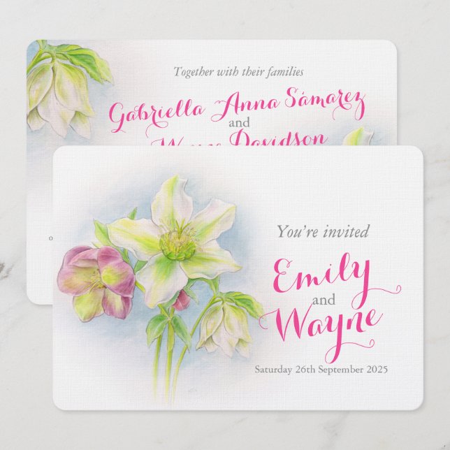 Invitación a la boda de arte Watercolor Hellebore (Anverso / Reverso)
