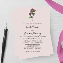 Invitación a la boda de Aster Púrpura minimalista