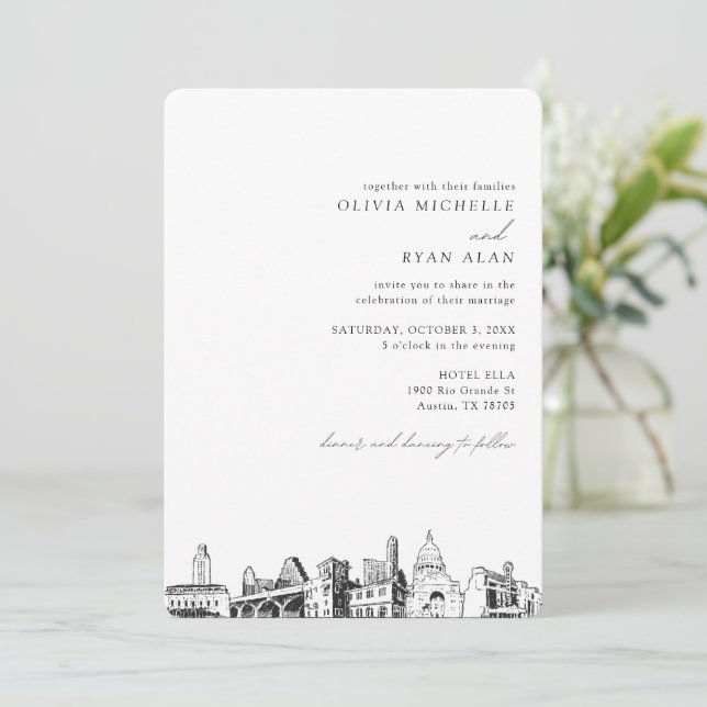 Invitación a la boda de Austin Skyline Destination (Anverso de pie)