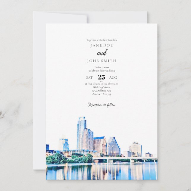 Invitación a la boda de Austin Texas Skyline (Anverso)