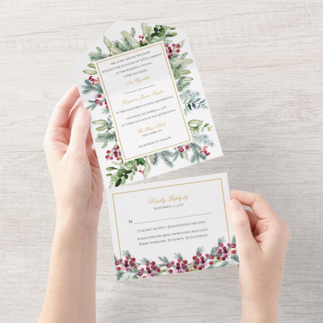 Invitación a la boda de Ava Winter Berries con RSV (desgarro)