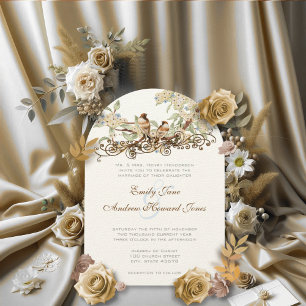 Invitación a la boda de aves amorosas azules y mar