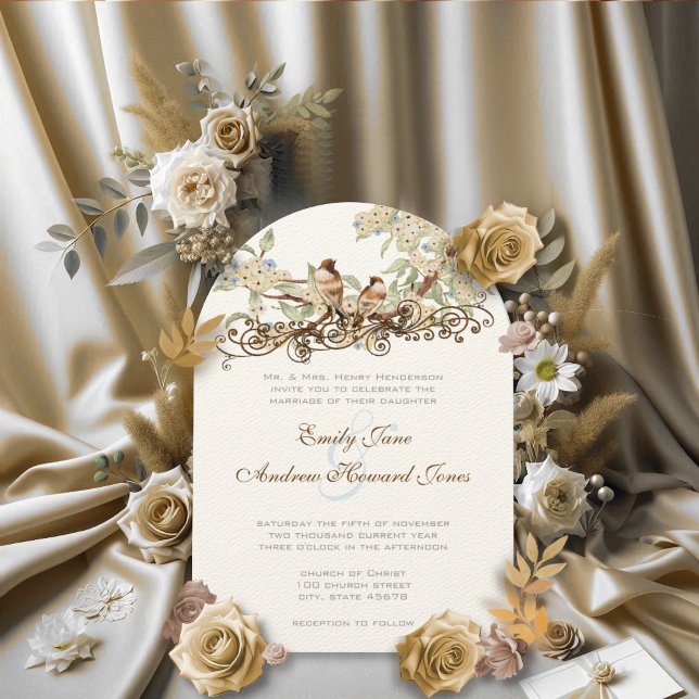 Invitación a la boda de aves amorosas azules y mar (Subido por el creador)