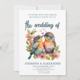 Invitación a la boda de aves amorosas de color de 