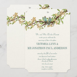Invitación a la boda de aves azules Aqua, Verde az