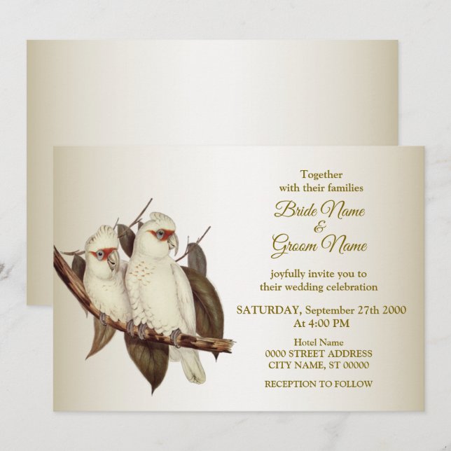 Invitación a la boda de aves blancas (Anverso / Reverso)