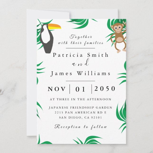 Invitación a la boda de aves con dinero de follaje (Anverso)