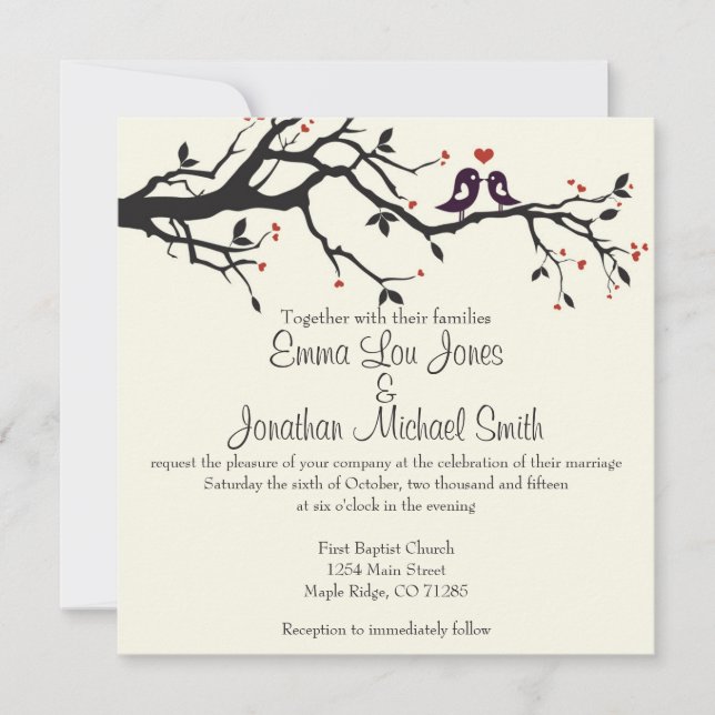 Invitación a la boda de Aves de Amor (Anverso)
