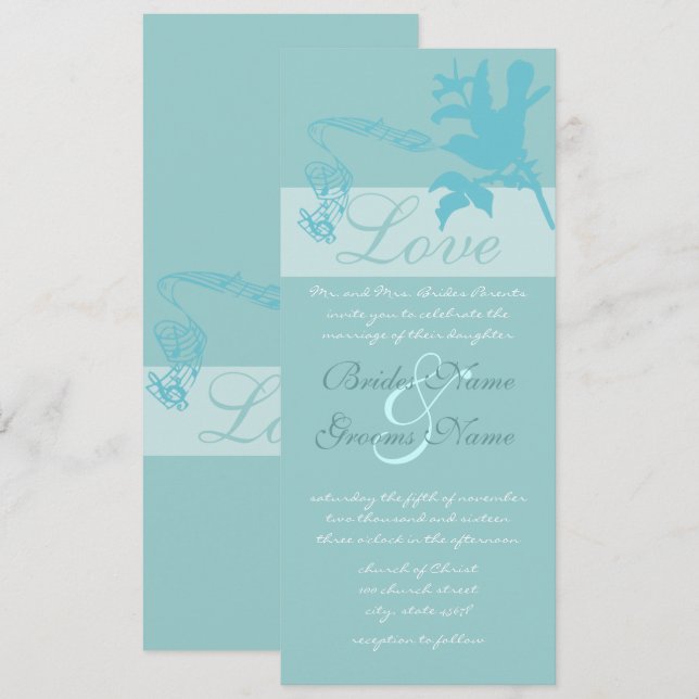 Invitación a la boda de aves de amor de Aqua Vinta (Anverso / Reverso)