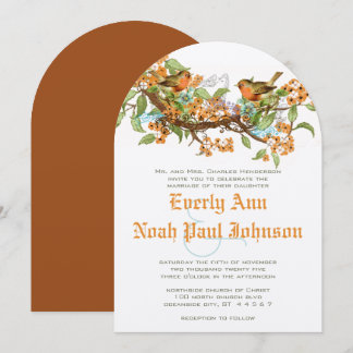 Invitación a la boda de aves de cosecha azul de co