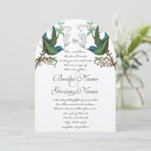 Invitación a la boda de aves de cosecha azul y ver