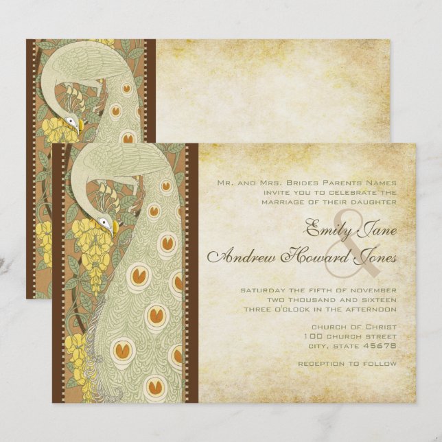 Invitación a la boda de aves pastorales de estilo  (Anverso / Reverso)