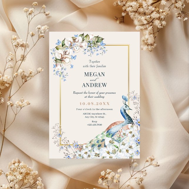 Invitación a la boda de aves pavo real azul (Subido por el creador)
