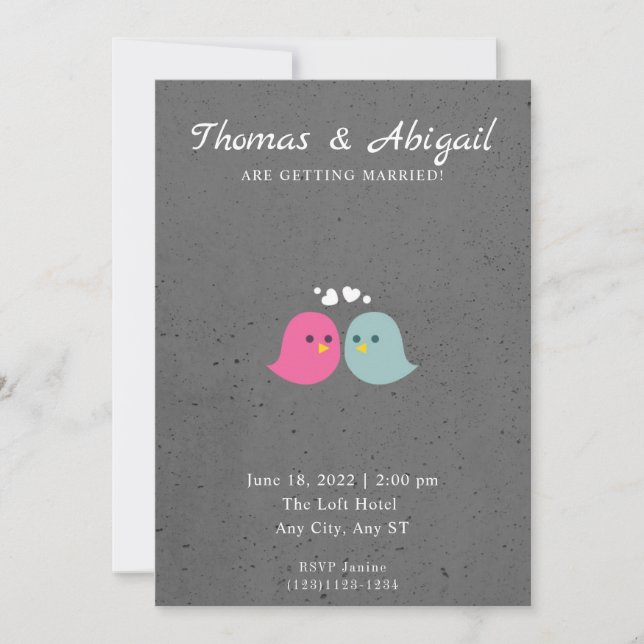Invitación a la boda de aves románticas (Anverso)