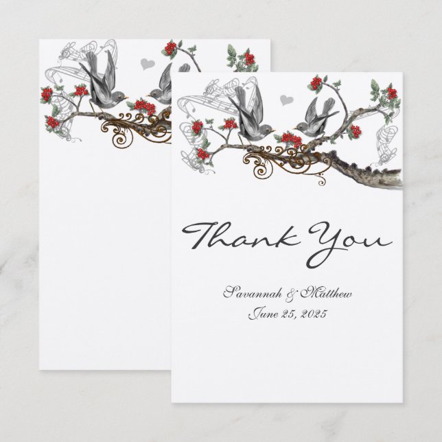 Invitación a la boda de aves venecianas rojas y gr (Anverso / Reverso)