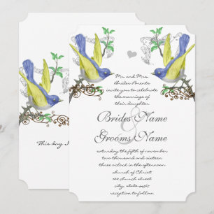 Invitación a la boda de aves ventilares azules y a