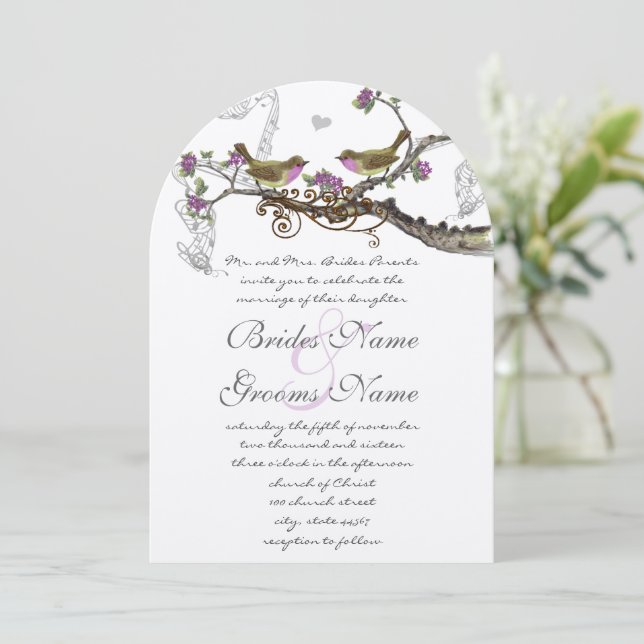 Invitación a la boda de aves ventilares grises y f (Anverso de pie)