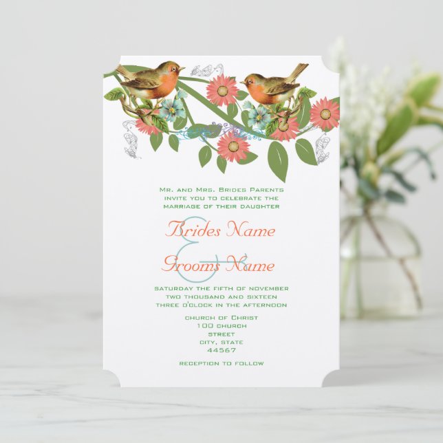 Invitación a la boda de aves vitícolas de Apple Aq (Anverso de pie)