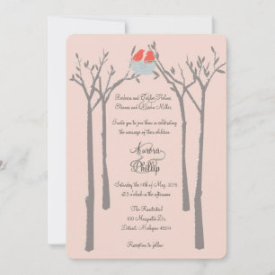 Invitación a la boda de aves y árboles modernos