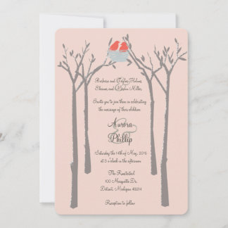 Invitación a la boda de aves y árboles modernos