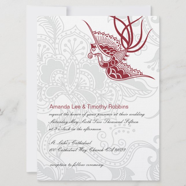 Invitación a la boda de aves y flores (Anverso)