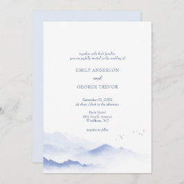 Invitación a la boda de aves y montañas azules