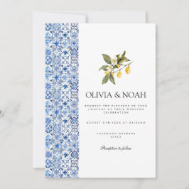 Invitación a la boda de azulejos de limón mediterr