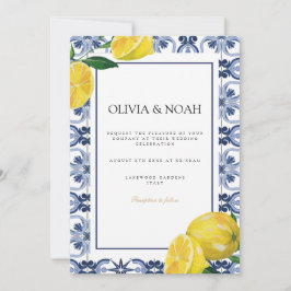Invitación a la boda de azulejos de limón mediterr
