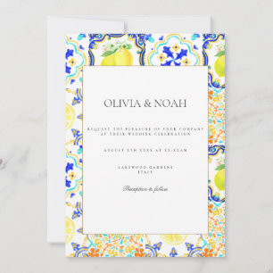 Invitación a la boda de azulejos de limón mediterr