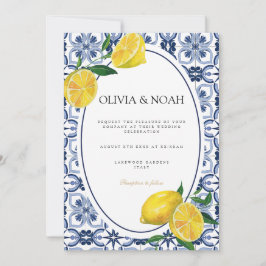 Invitación a la boda de azulejos de limón mediterr