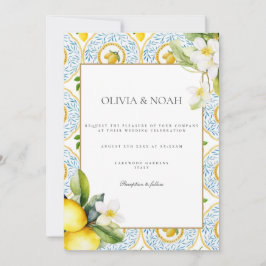 Invitación a la boda de azulejos de limón mediterr