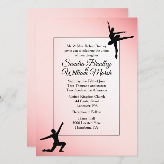 Invitación a la boda de bailarines de ballet (Anverso / Reverso)