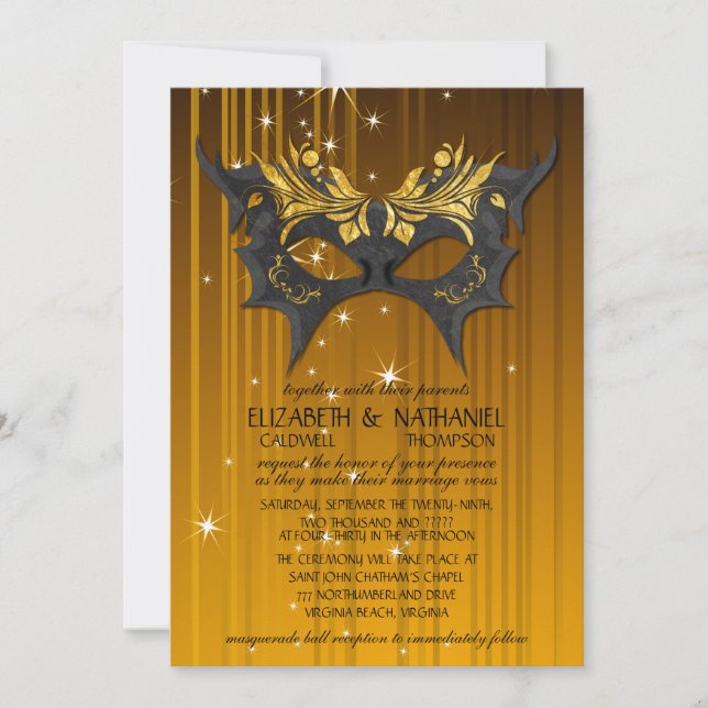 Invitación a la boda de baile de máscaras (Anverso)