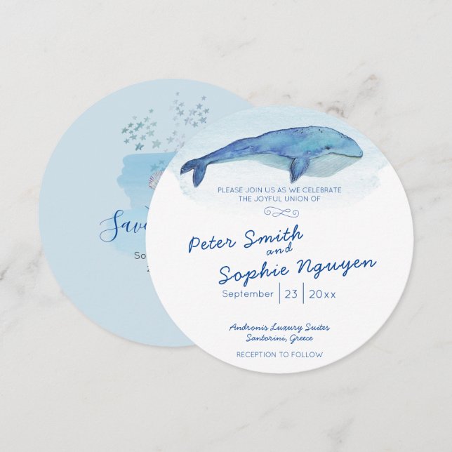 Invitación a la boda de ballenas azules (Anverso / Reverso)