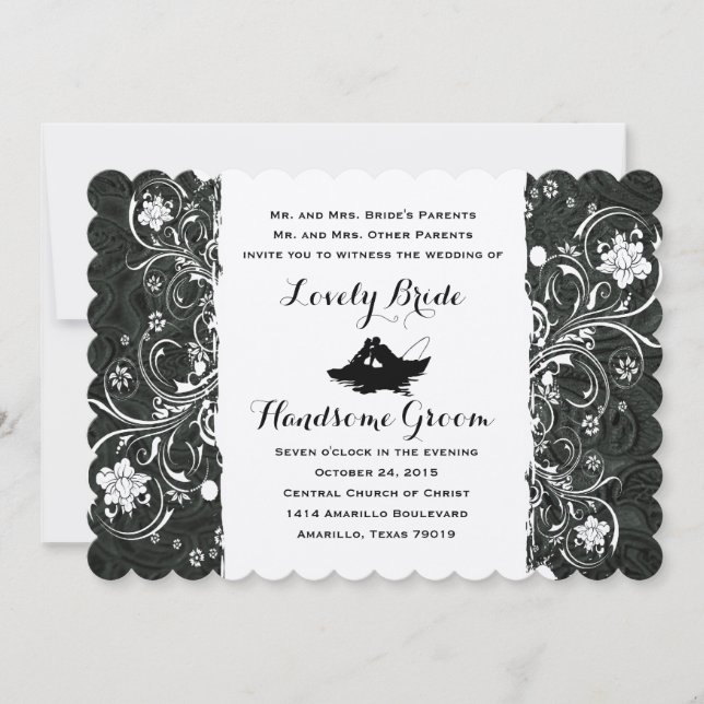 Invitación a la boda de barco negro y ruso (Anverso)