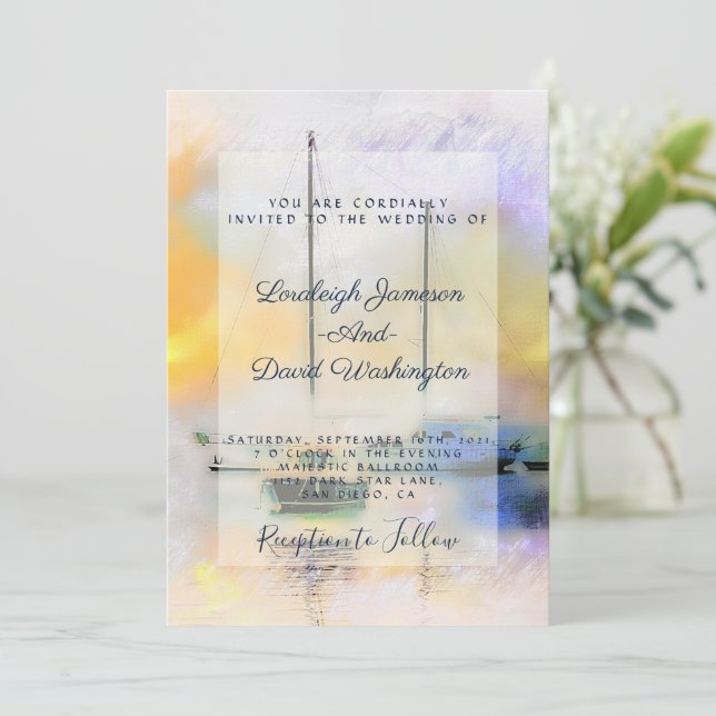 Invitación a la boda de barcos (Anverso de pie)