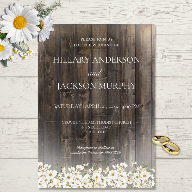 Invitación a la boda de Barnwood y Daisies (Subido por el creador)