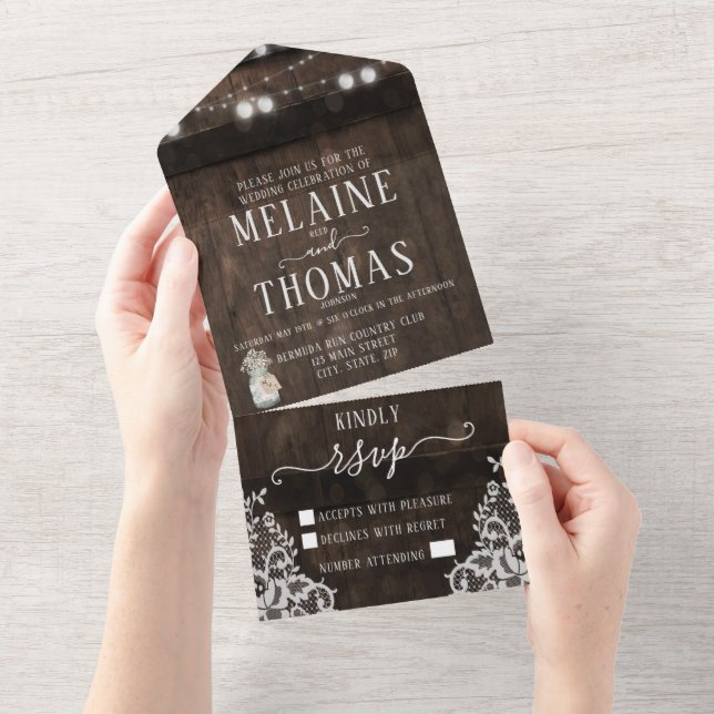 Invitación a la boda de barril de madera de Mason  (desgarro)