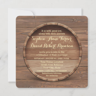 Invitación a la boda de barril de madera rústica