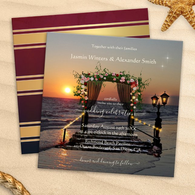 Invitación a la boda de Beach Sunset Floral Arbour (Subido por el creador)