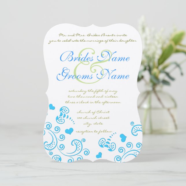 Invitación a la Boda de Bee Swirl Bumble Aqua (Anverso de pie)